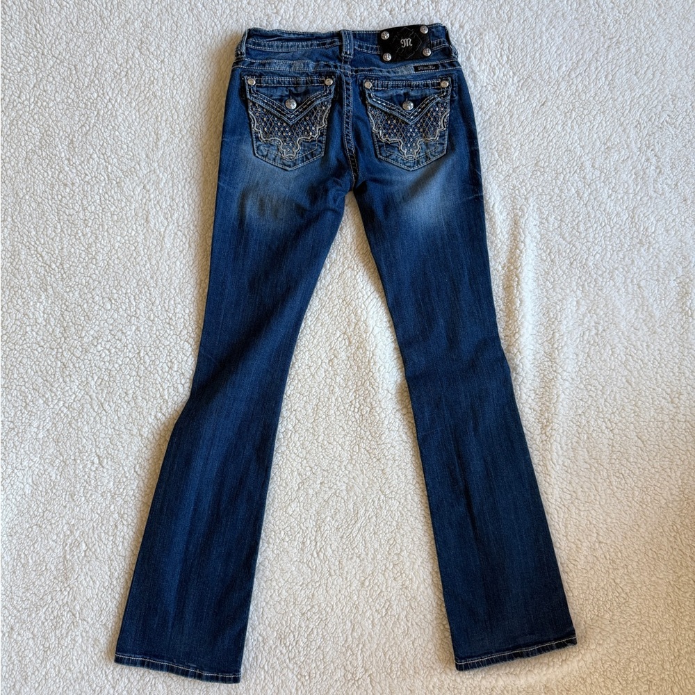 Vintage Miss Me Boot Cut Jeans with Sequin & Rhinestone Accents